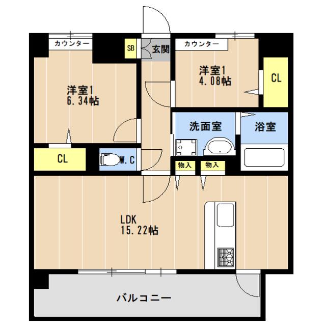 LIBTH博多住吉PREMIER(2LDK/14階)の間取り写真