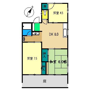シティハイムナカムラ(3DK/1階)の間取り写真