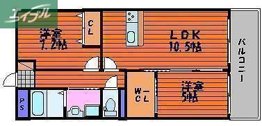 深可ヒュッテ(2LDK/5階)の間取り写真