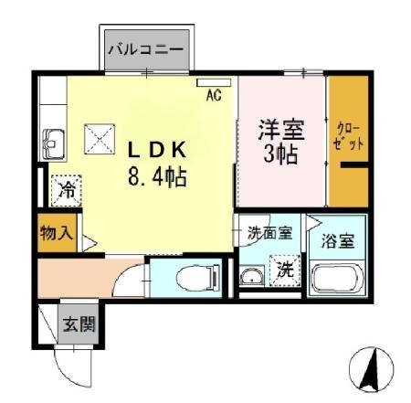 セジュールウィット共栄(1DK/1階)の間取り写真