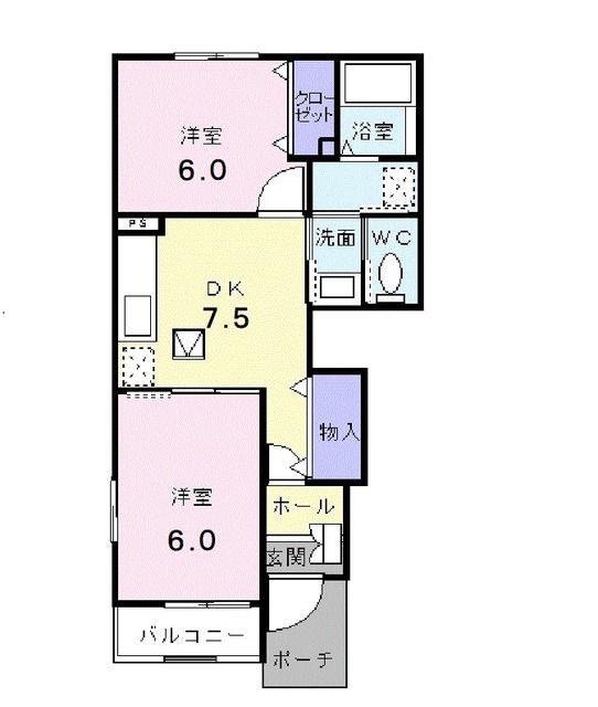 アクアフェート(2DK/1階)の間取り写真