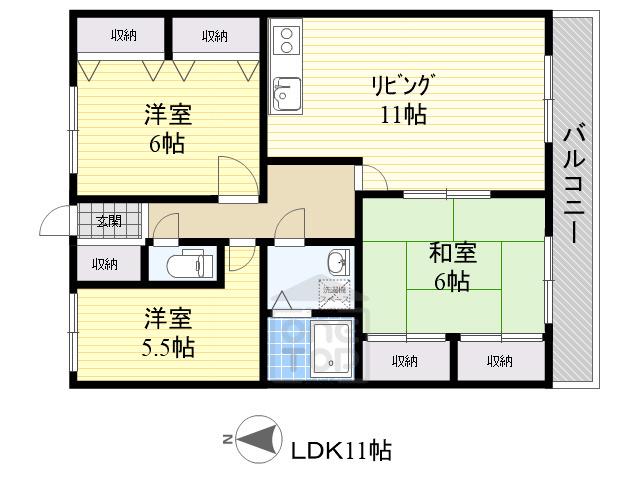 三隆2コーポラス(3LDK/3階)の間取り写真