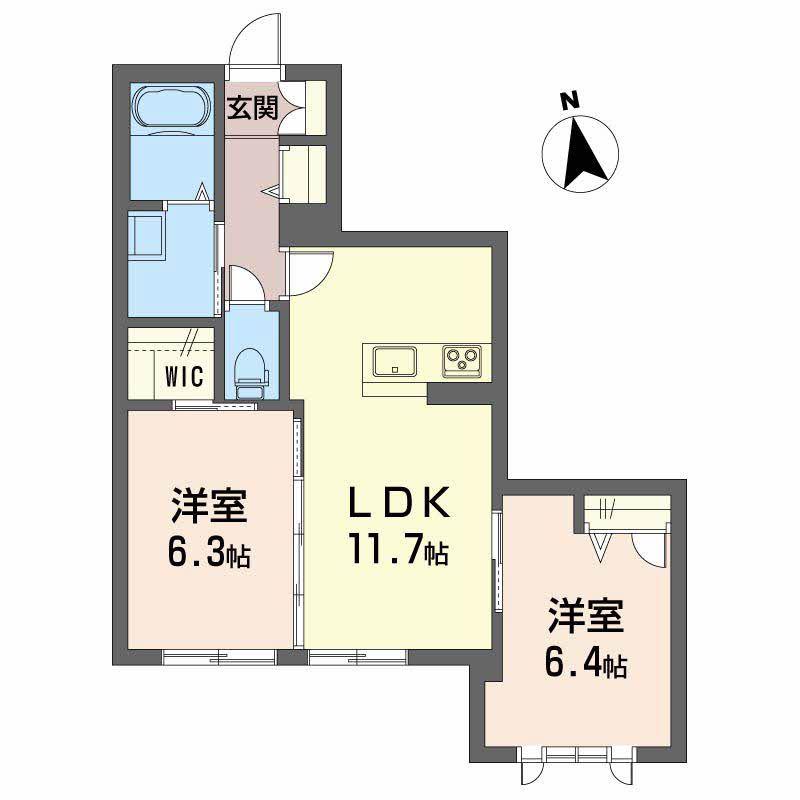 ベレオ弓張月(2LDK/1階)の間取り写真