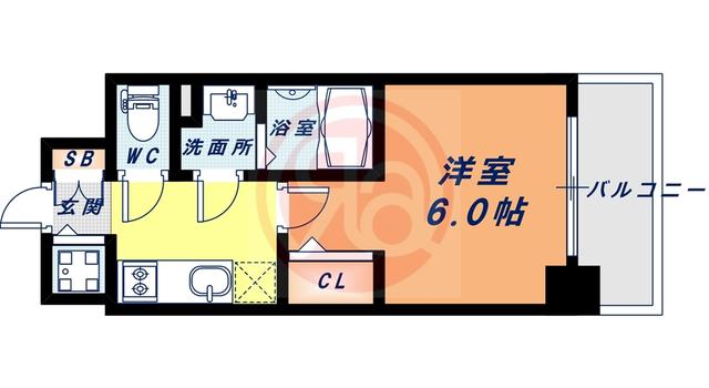 エスリード難波ザ・アーク(1K/6階)の間取り写真