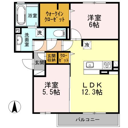 グレイス総持寺(2LDK/2階)の間取り写真
