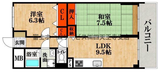 ハイツ天王寺I号館(2LDK/1階)の間取り写真