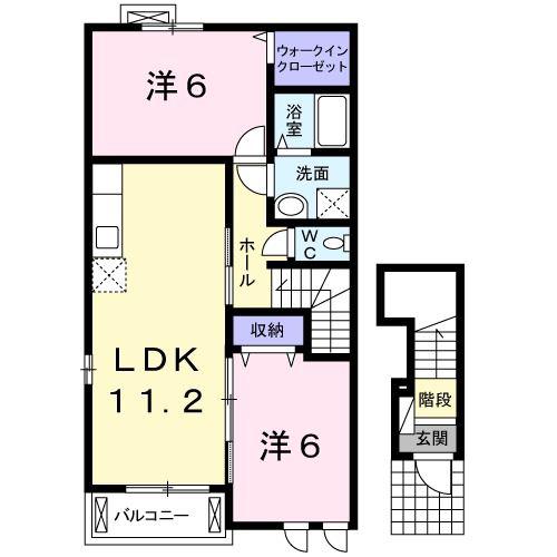 パレ影取(2LDK/2階)の間取り写真