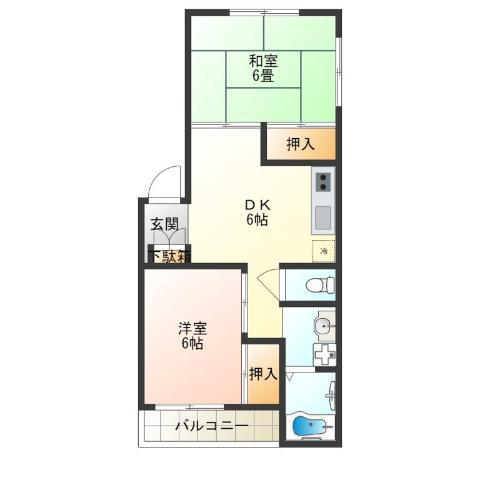 ハイツ永原(2DK/3階)の間取り写真