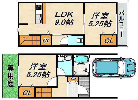 KARIN上沢(2LDK/1階)の間取り写真