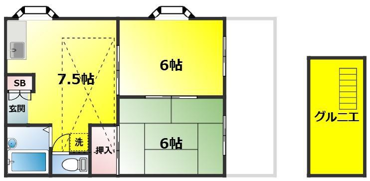第1石井コーポ(2DK/2階)の間取り写真