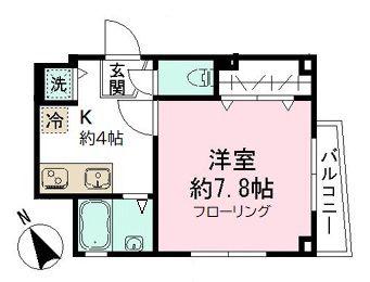 ウエストボート(1K/1階)の間取り写真
