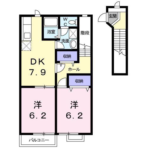 クレセント佃S(2DK/2階)の間取り写真
