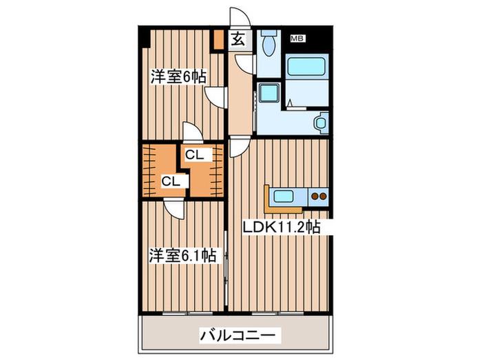 エーフィールズ新田東(2LDK/4階)の間取り写真