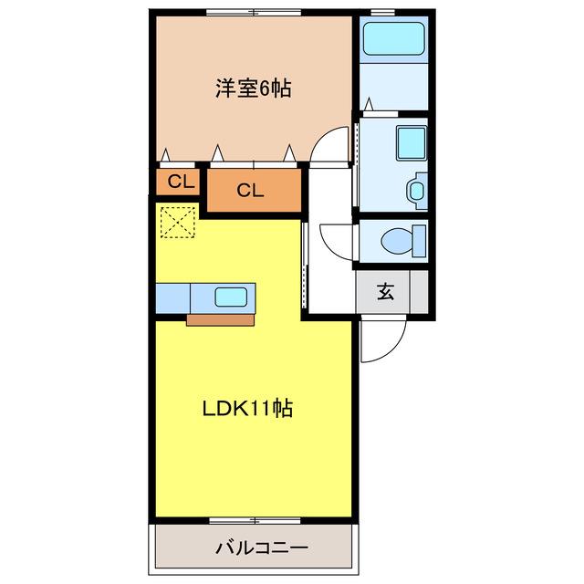 メルベーユ芝原B(1LDK/1階)の間取り写真