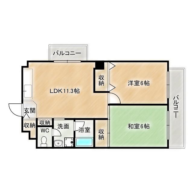 大橋マンション二番館(2LDK/3階)の間取り写真