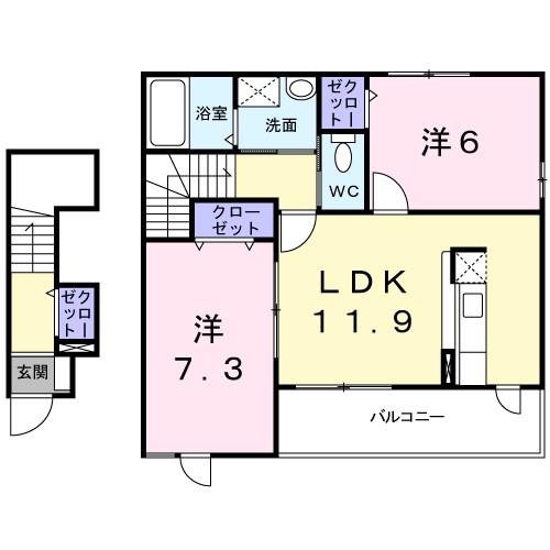 サニーコートB(2LDK/2階)の間取り写真