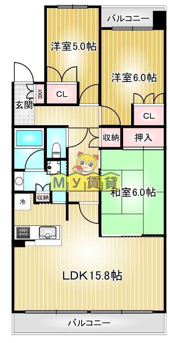 プラウド金山(3LDK/11階)の間取り写真