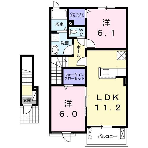 ブルーウィロウ(2LDK/2階)の間取り写真