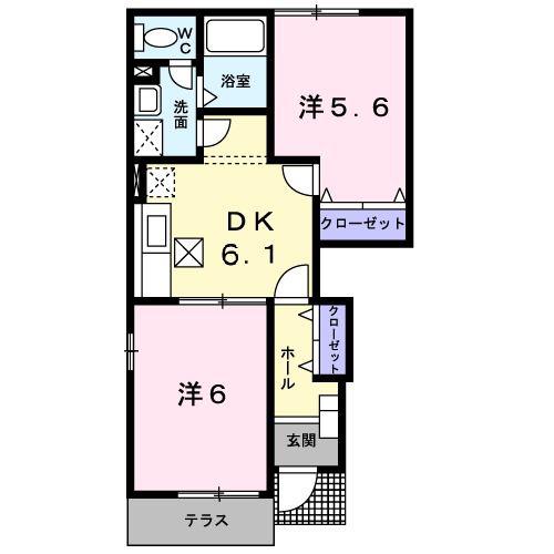 フューチャーコートB(2DK/1階)の間取り写真