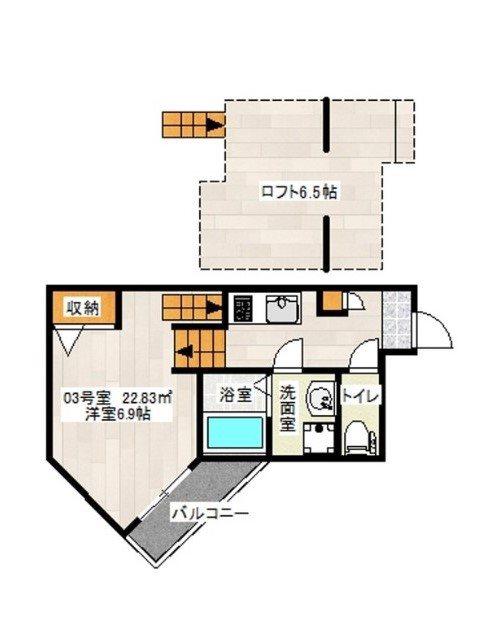 トゥジュール美野島(1K/2階)の間取り写真