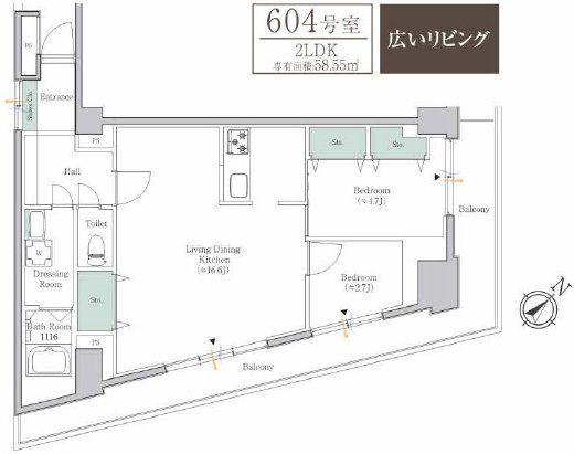 BROOKSIDE SUITENGU-MAE(2LDK/6階)の間取り写真