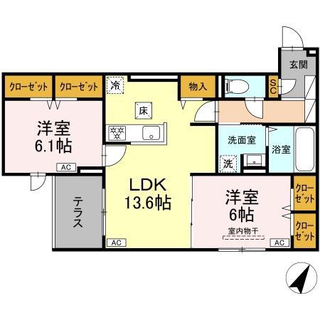 セリーン テラ(2LDK/1階)の間取り写真