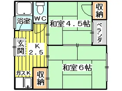 モリハイム豊新B棟(2K/1階)の間取り写真