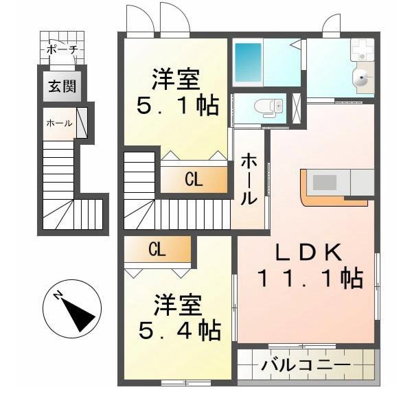アビイロードIII(2LDK/2階)の間取り写真