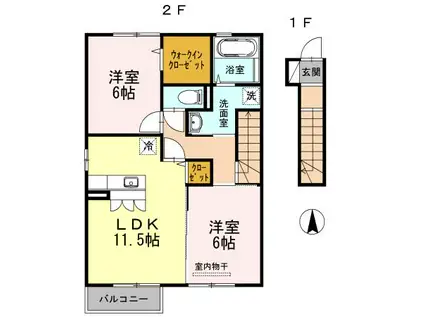 セゾン・ヴェールIII(2LDK/2階)の間取り写真