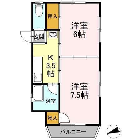 中迫ハイツ(2K/2階)の間取り写真