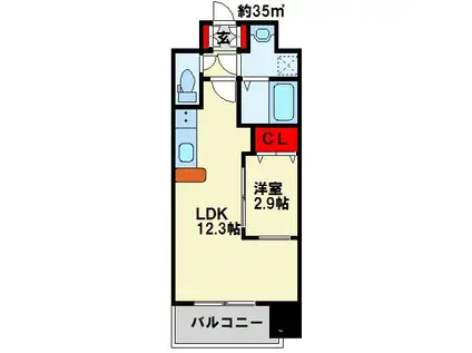 リュシオールレジデンス(1LDK/5階)の間取り写真