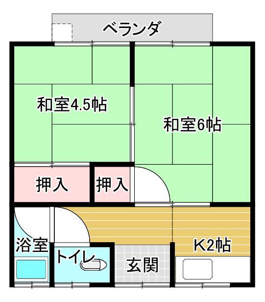 コーポ南風(2DK/2階)の間取り写真