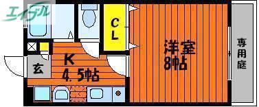 グランジャB(1K/1階)の間取り写真