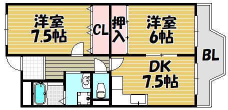 ピュアネスDOI(2DK/6階)の間取り写真