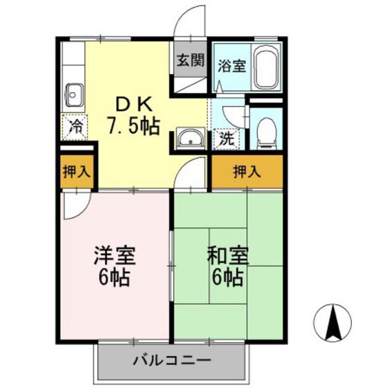 プレジール矢杉(2DK/1階)の間取り写真