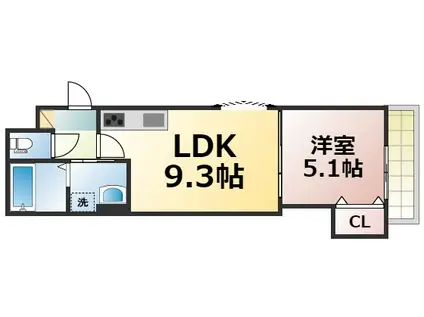 ラモーナ巽北II(1LDK/1階)の間取り写真