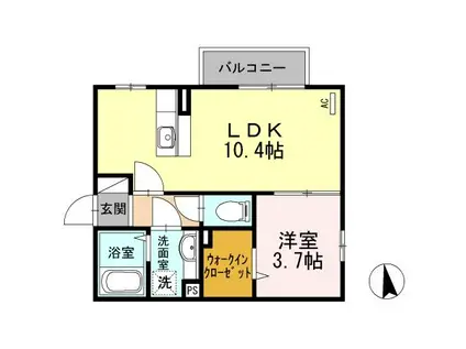 フェリーチェ空港通B棟(1LDK/2階)の間取り写真