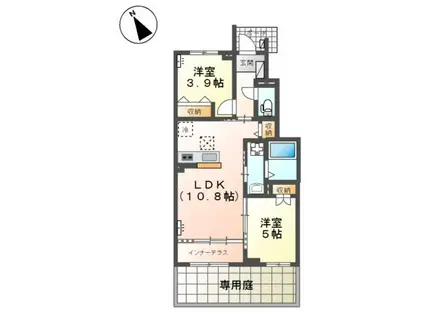 鶴ヶ島市脚折町6丁目アパートII期工事(2LDK/1階)の間取り写真