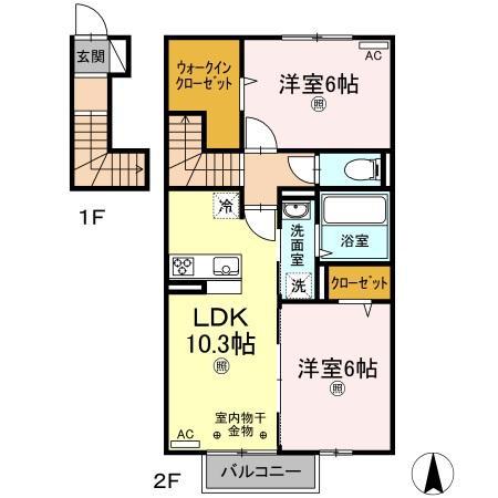 リーブルIA棟(2LDK/2階)の間取り写真