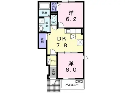 ウエストヒルズ(2DK/1階)の間取り写真