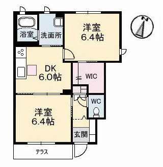 リアンC棟(2DK/1階)の間取り写真