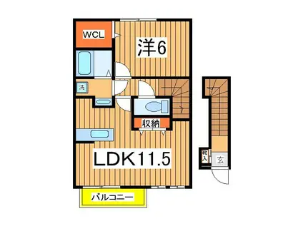 グリーンメゾンⅡ(1LDK/2階)の間取り写真