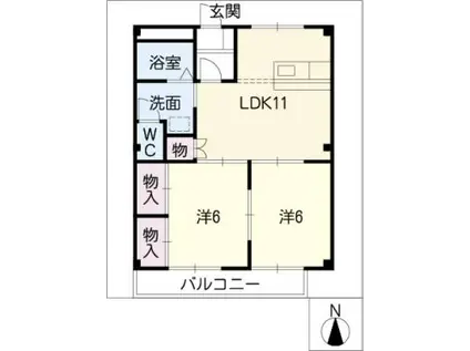 シェルブール(2LDK/1階)の間取り写真