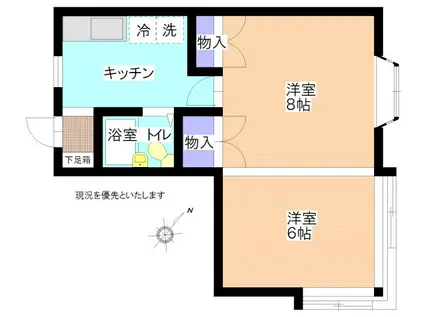 エスポワール東新斎町(1K/2階)の間取り写真