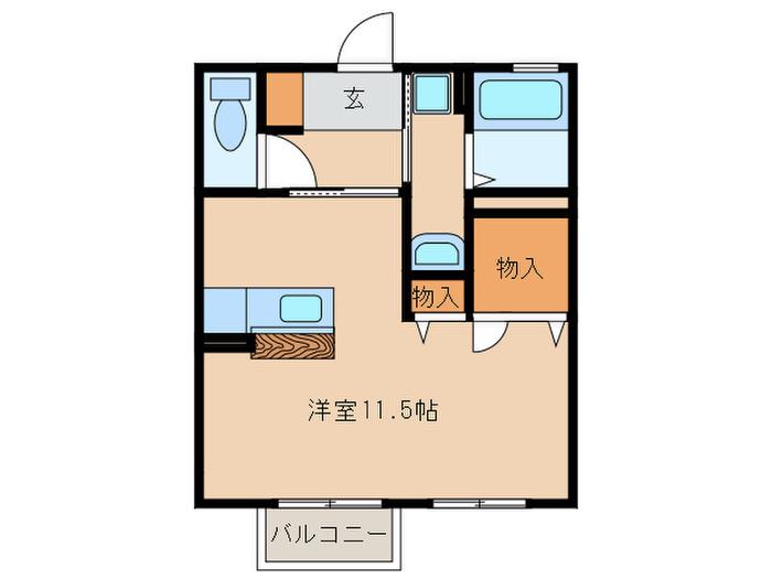 ボヌール・フーカ(ワンルーム/2階)の間取り写真