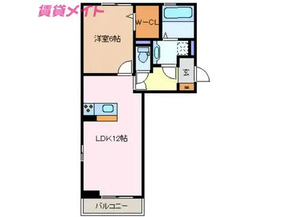 カーサフェリス B棟(1LDK/2階)の間取り写真