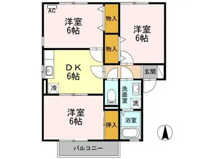 セジュールLINA棟(3DK/1階)の間取り写真