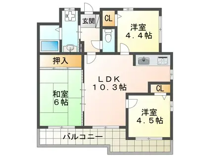ワコーレプラージュ須磨(3LDK/3階)の間取り写真