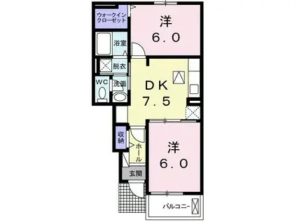 CASA FIORE VII(2DK/1階)の間取り写真