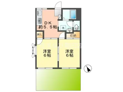 レインボー東山台(2DK/1階)の間取り写真